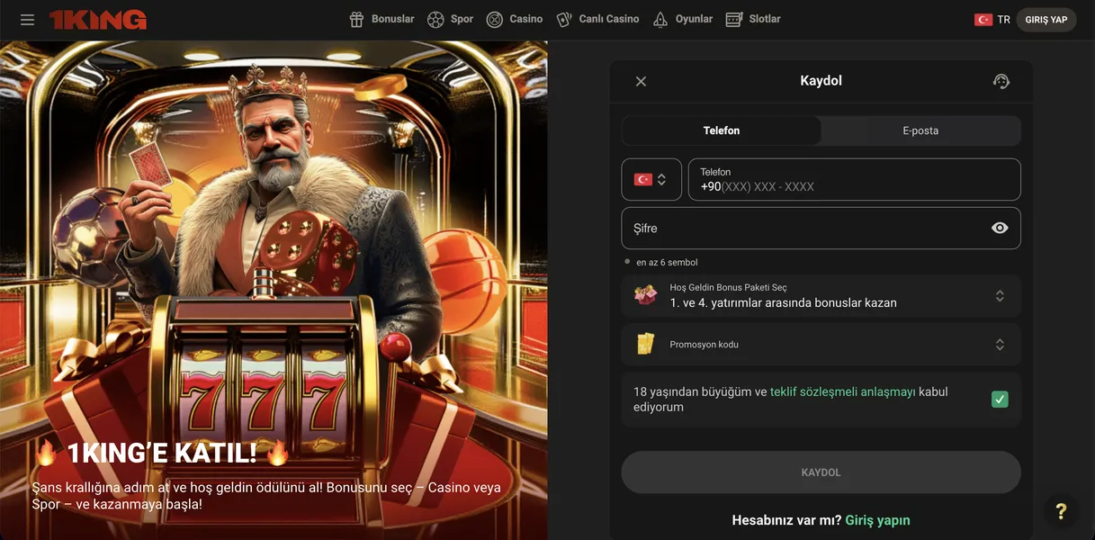 Yeni kullanıcılar için 1king kayıt adımları
